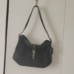 Coach Black Suede Shoulder Bag with Silver Hardware